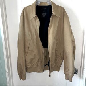 Nautica Jacket Men’s Large Tan Full Zip Retro Bomber Classic Lightweight Lined